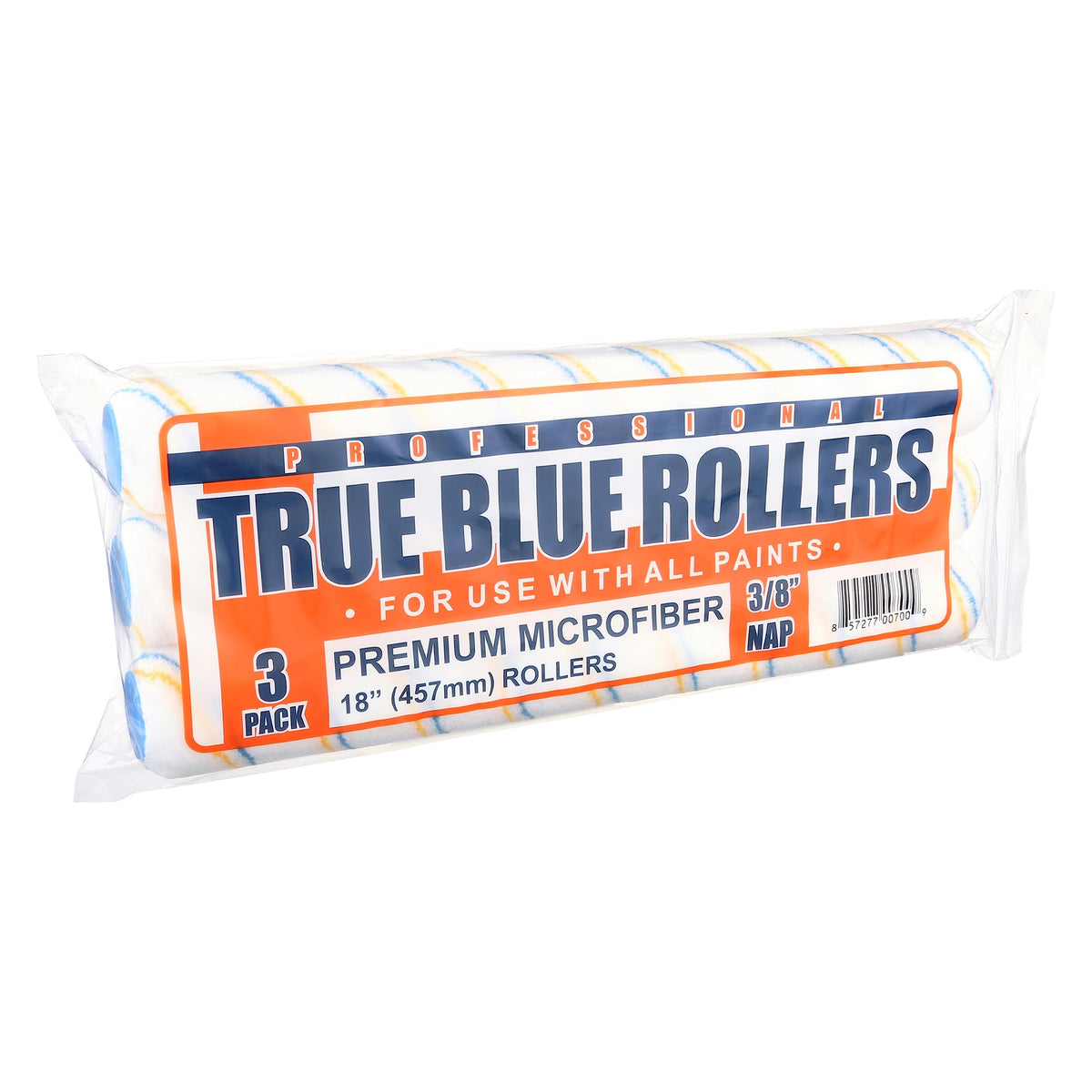 True Blue premium microfiber roller close-up highlighting high paint pickup.