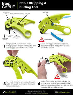 TRUE CABLE all-in-one tool minimizes gear, simplifying on-site cable prep.