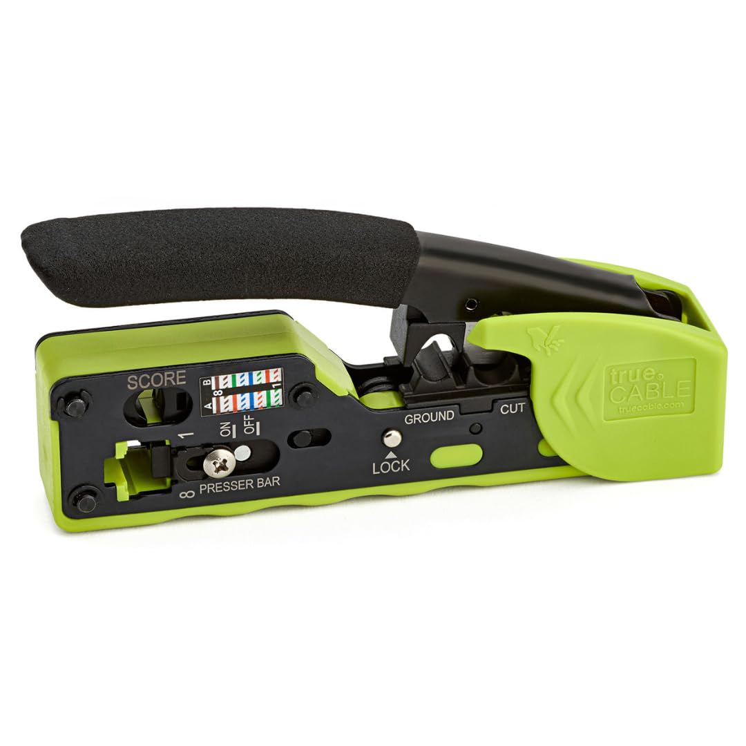 TRUE CABLE crimp tool for pass-through RJ45 connectors speeds terminations.