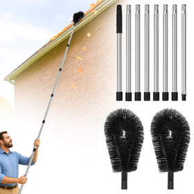 TrueYee 10.5ft gutter brush with angled head reaching deep gutters for thorough cleaning.