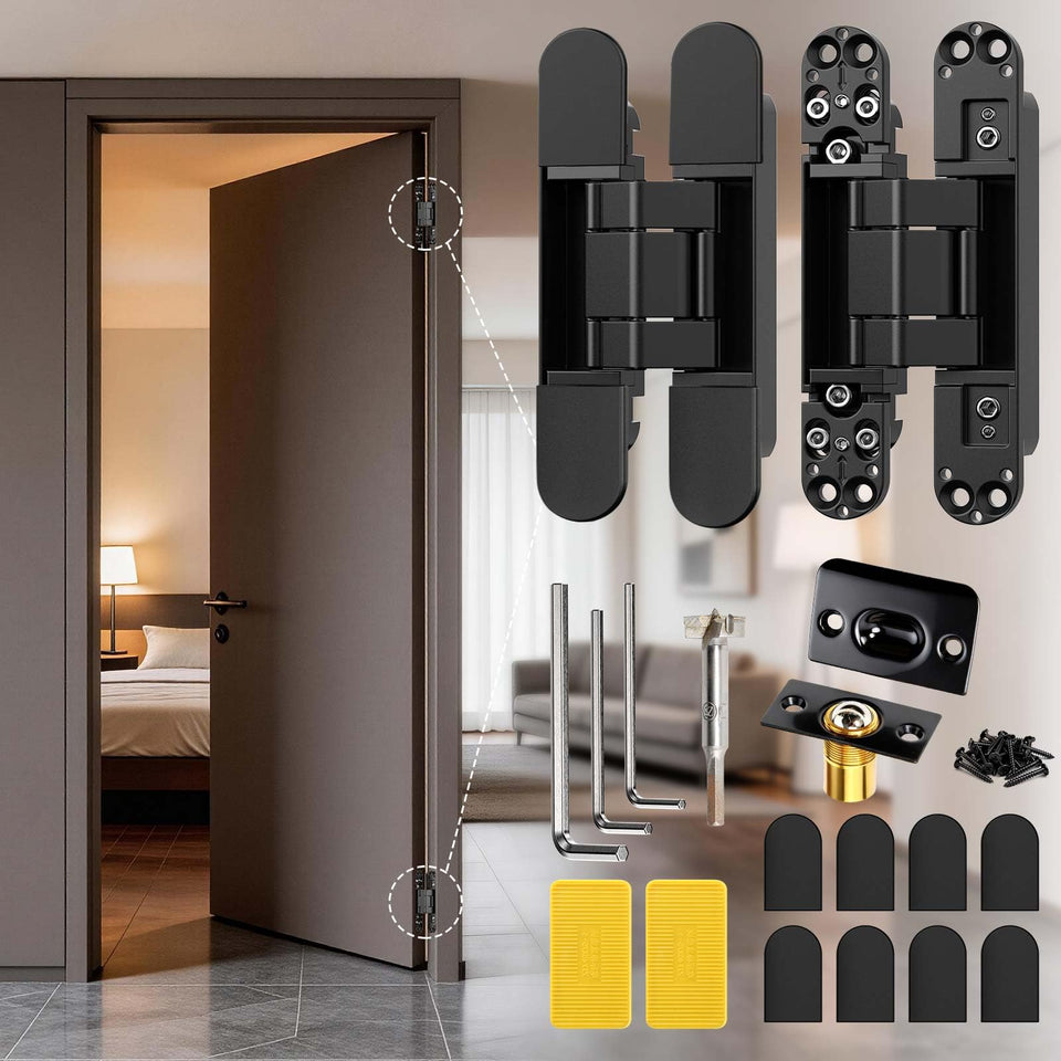 TruGroove Hidden Door Hinge side view showing slim profile for seamless wall integration.