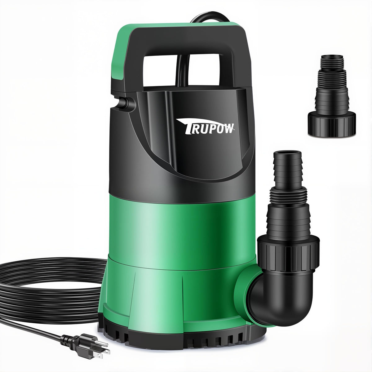 TRUPOW 1HP sump pump front view for fast, efficient water removal.