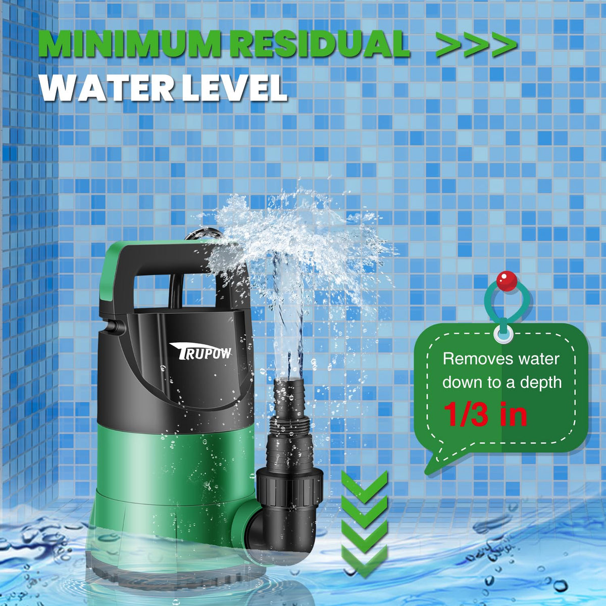 TRUPOW sump pump removable inlet screen protects the impeller while draining.