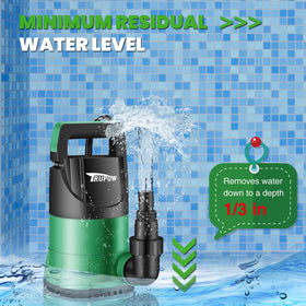 TRUPOW sump pump removable inlet screen protects the impeller while draining.