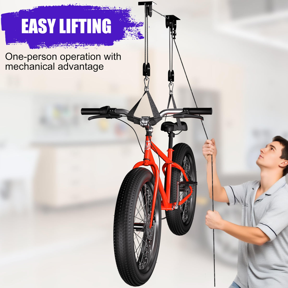 TRUSOON garage hoist stores ladders and snowboards