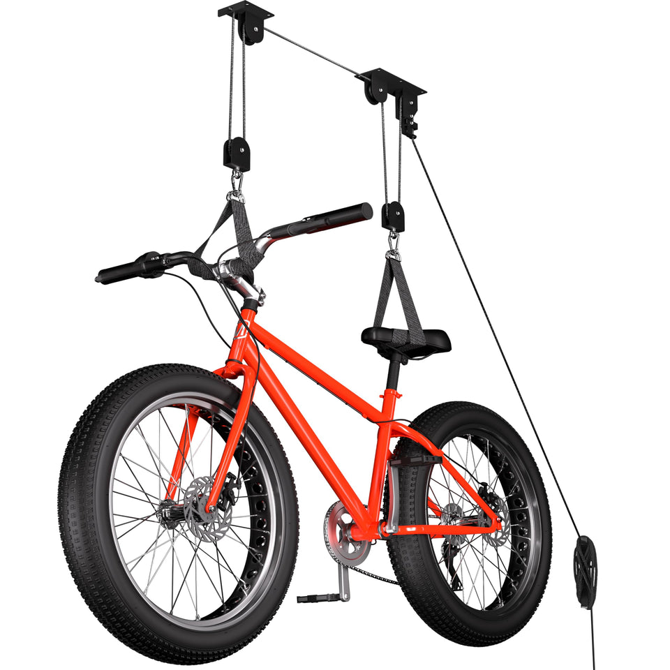 TRUSOON bike hoist overhead storage setup keeps garage floors clear