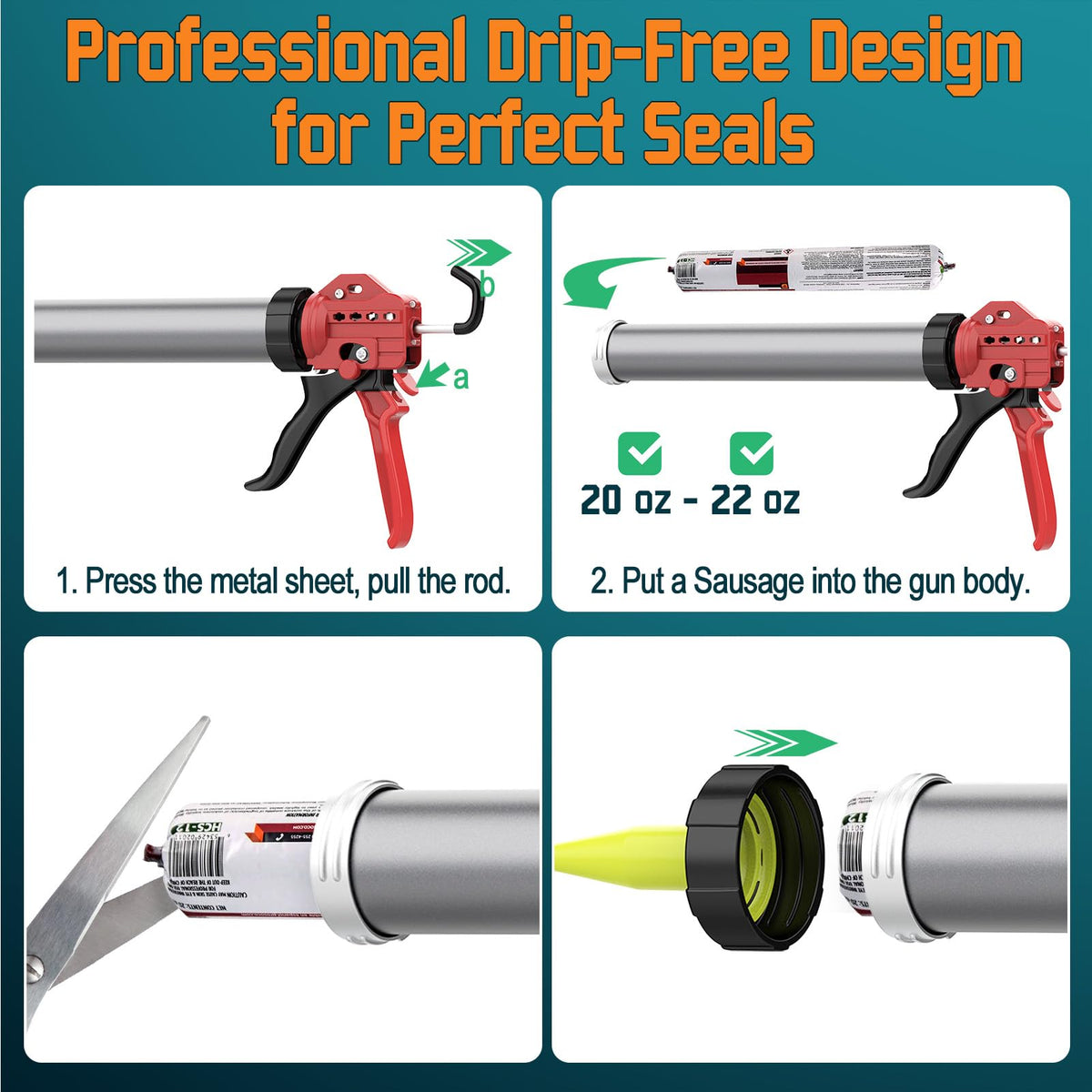 TRUXXON 20oz sausage caulk gun side view showing ergonomic, fatigue-free handling.