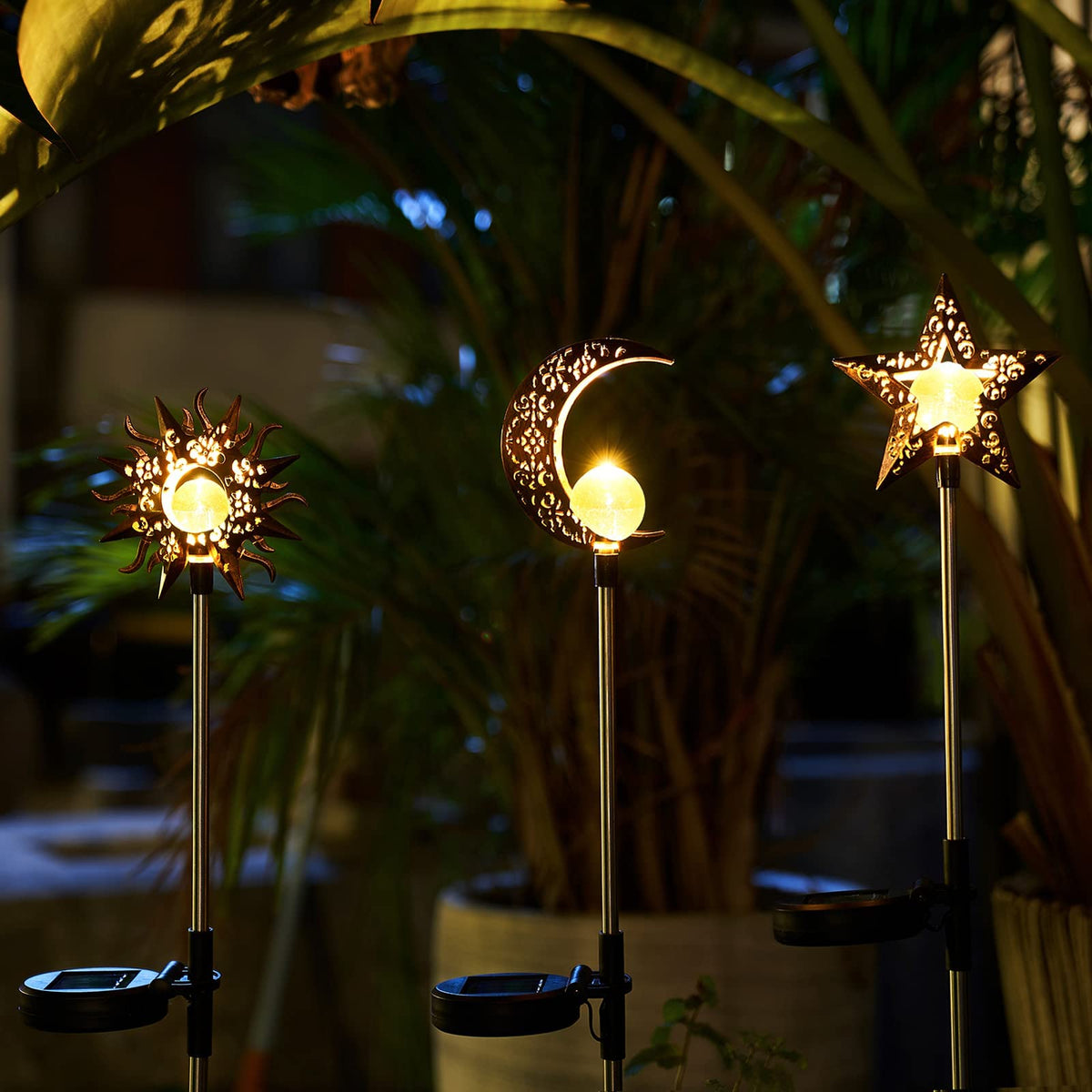 Tryme Lawn display solar stake lights enhance curb appeal with subtle night illumination