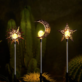 Tryme Moon solar garden stake lights create a romantic glow along pathways