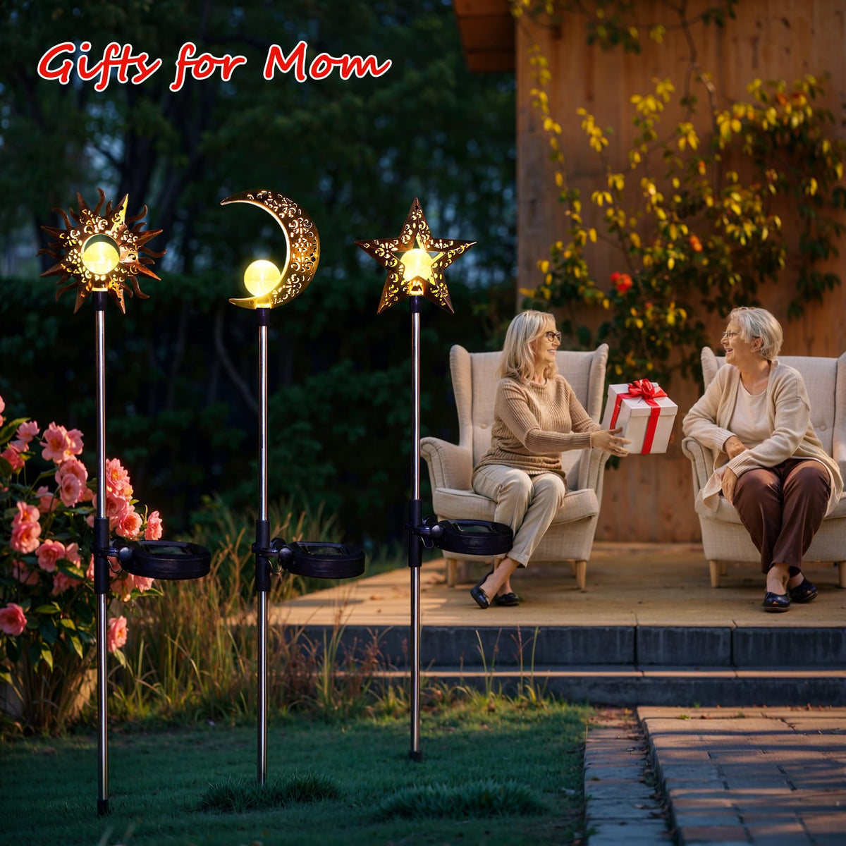 Tryme Sun solar garden stake lights brighten patios with warm daytime elegance