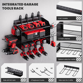 Side pegboards on TRZZ organizer with long hooks for DIY customization