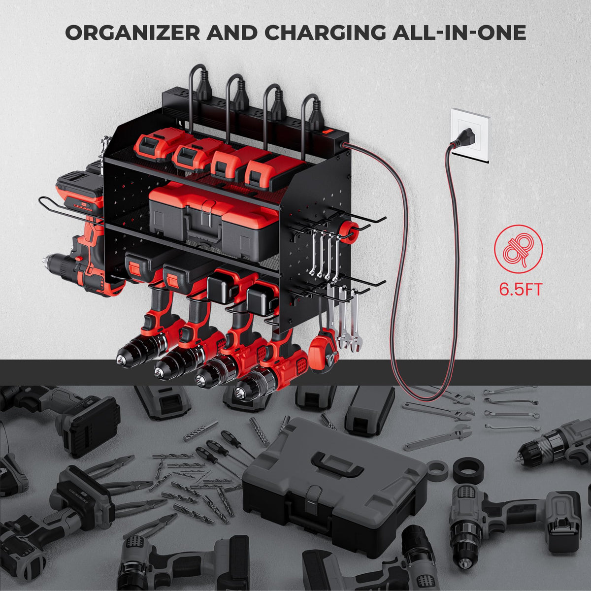 Sturdy iron frame of TRZZ organizer highlighting 80 lb load capacity