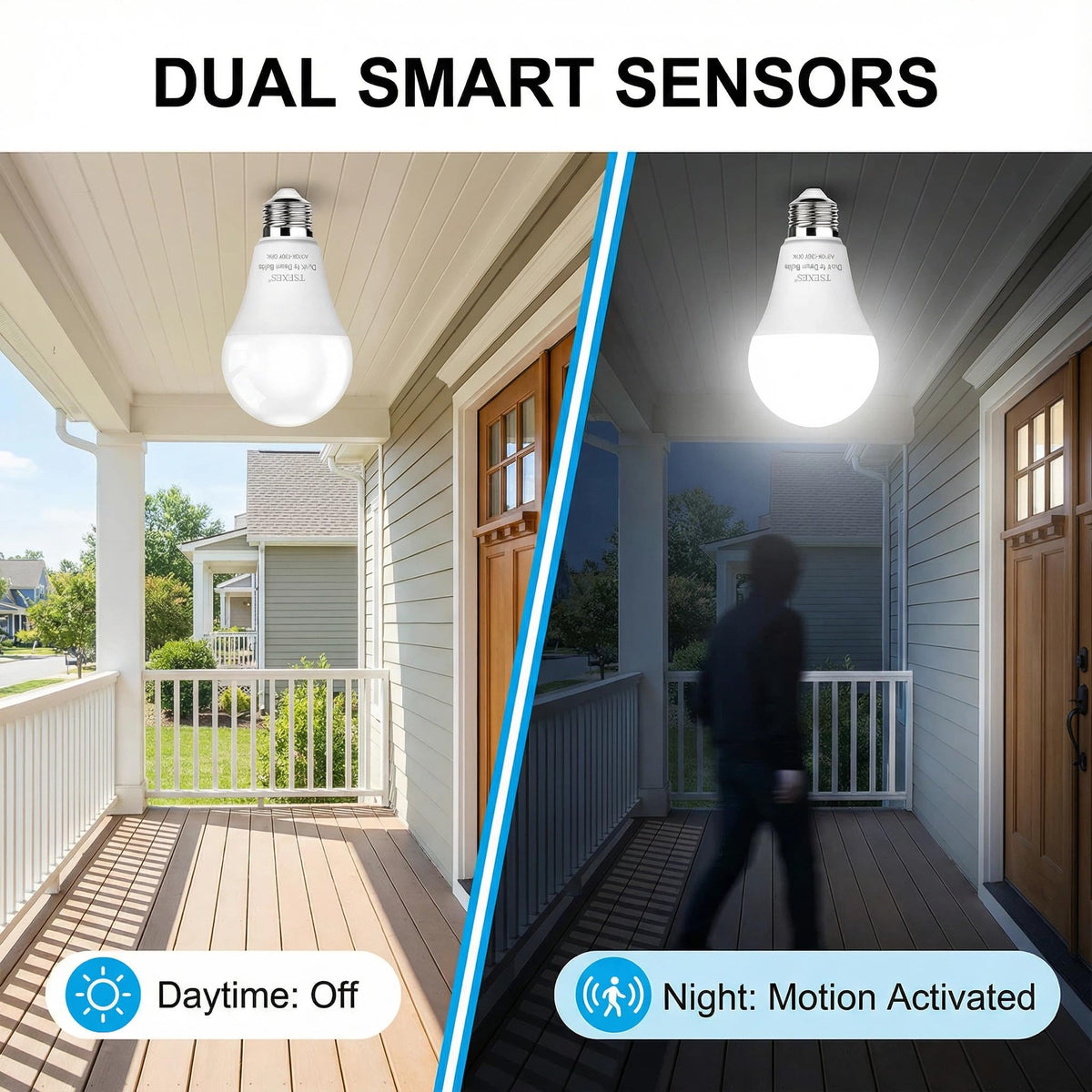 TSEXES motion sensor bulb on staircase improves safety with auto lighting