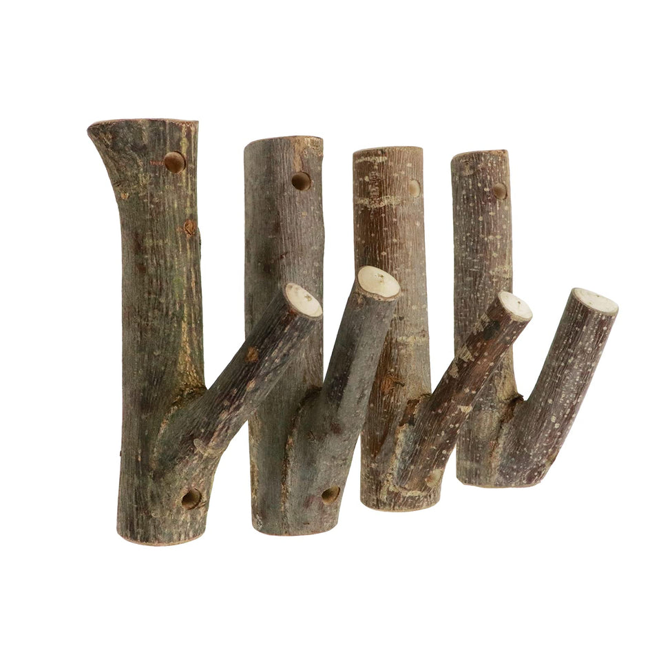 Tsnamay 4Pcs real wood tree branch wall hook for coats and bags
