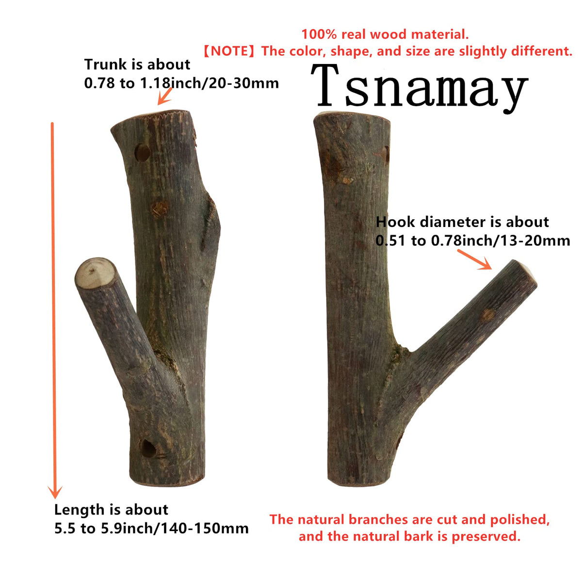 Close-up of Tsnamay bark-preserved branch texture for rustic charm