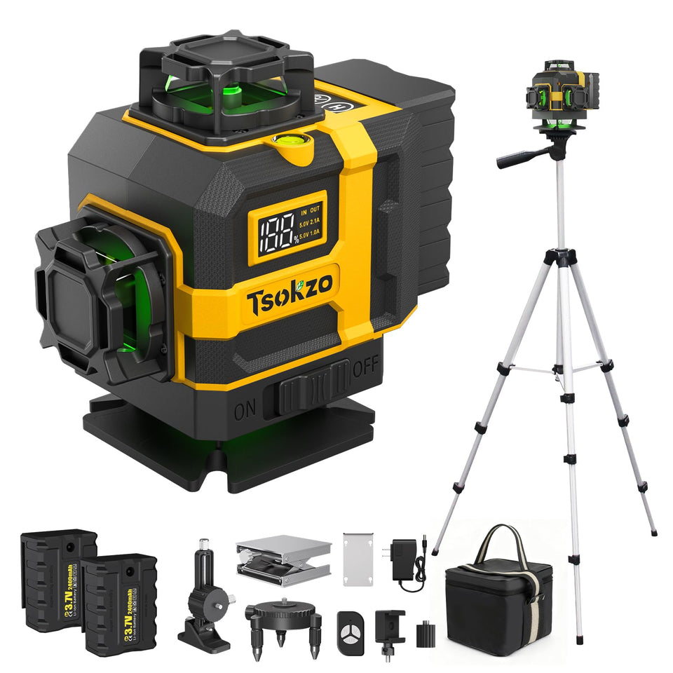 Tsokzo 16-lines laser level on tripod for precise alignment in renovation projects.