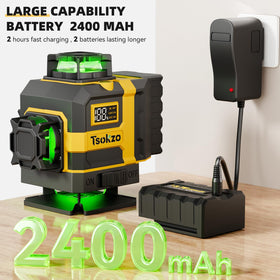 Tsokzo 360-degree cross-line laser with bright green visibility for room layout.