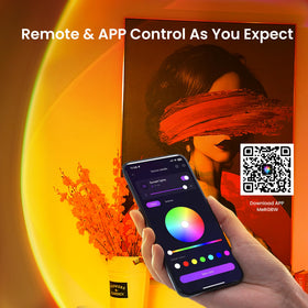 Tsrarey Sunset Lamp App control enables quick color changes and scene selection.