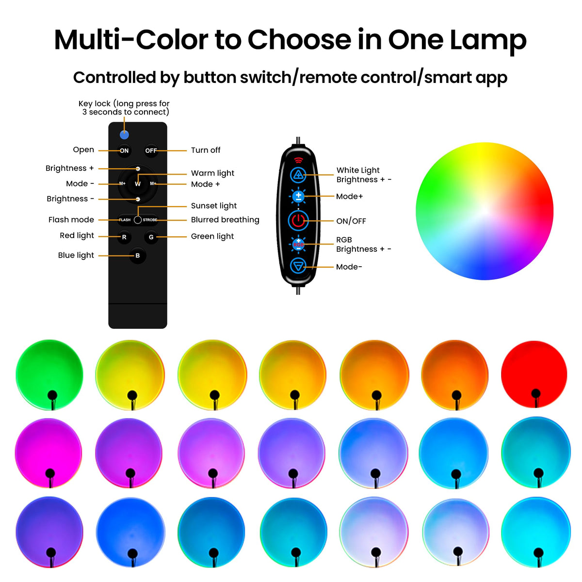 Tsrarey Sunset Lamp Projector in app mode enabling endless color options.