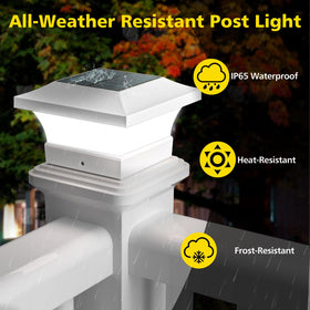 T-SUN outdoor post cap luminaires illuminate gate and garden edges after dusk