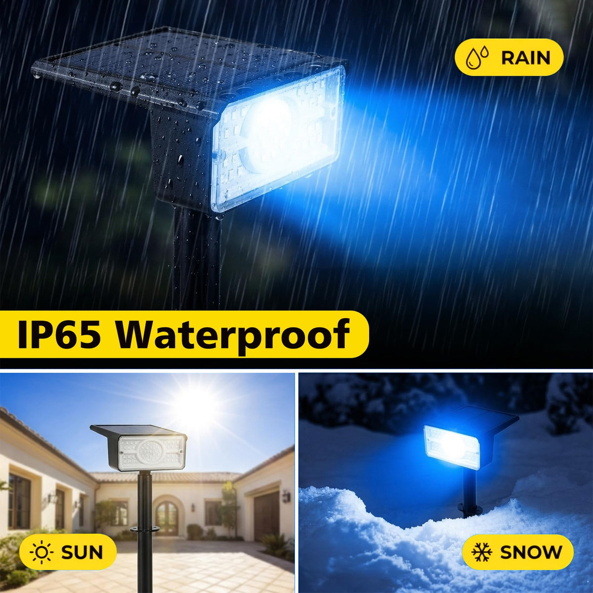 T-SUN IP65 waterproof solar lights endure rain and snow year-round