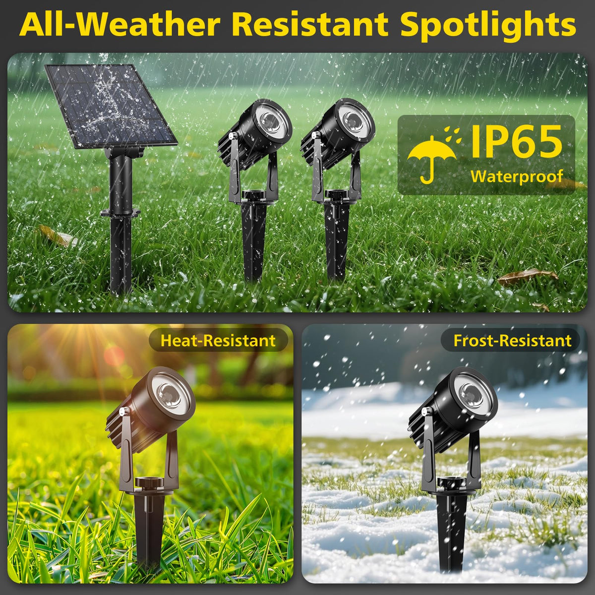T-SUN Solar Spotlights aluminum alloy housing for durable outdoor use.