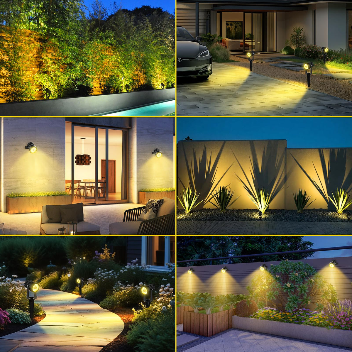 T-SUN Solar Spotlights ground installation illuminate pathways reliably after sunset.