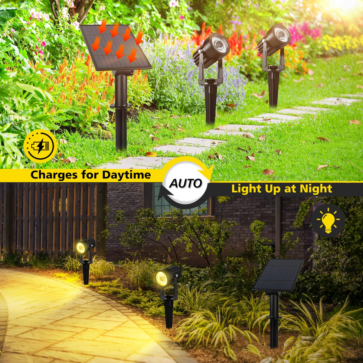 T-SUN Solar Spotlights IP65 waterproof design withstands rain and snow.