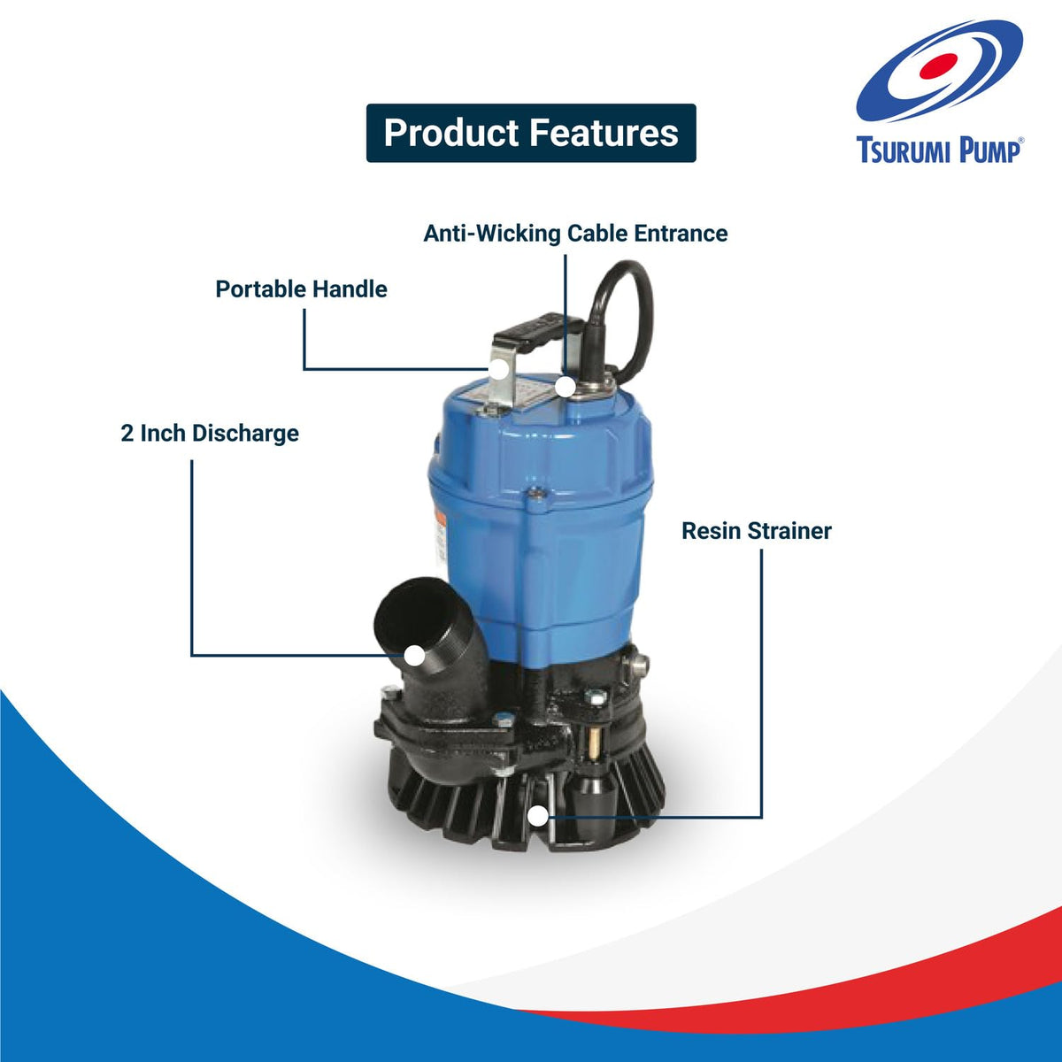 Tsurumi HS2.4S 2-inch discharge port for flexible hose setup
