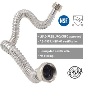 Close-up of TT FLEX corrugated hose highlighting flexible, kink-resistant stainless steel construction