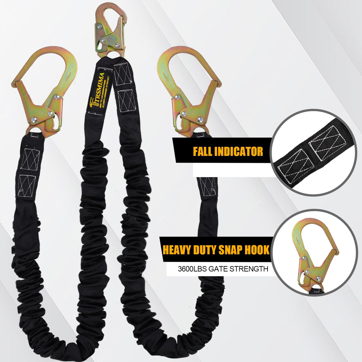 TT TRSMIMA lanyard featuring double locking gates securing to the harness D-ring.