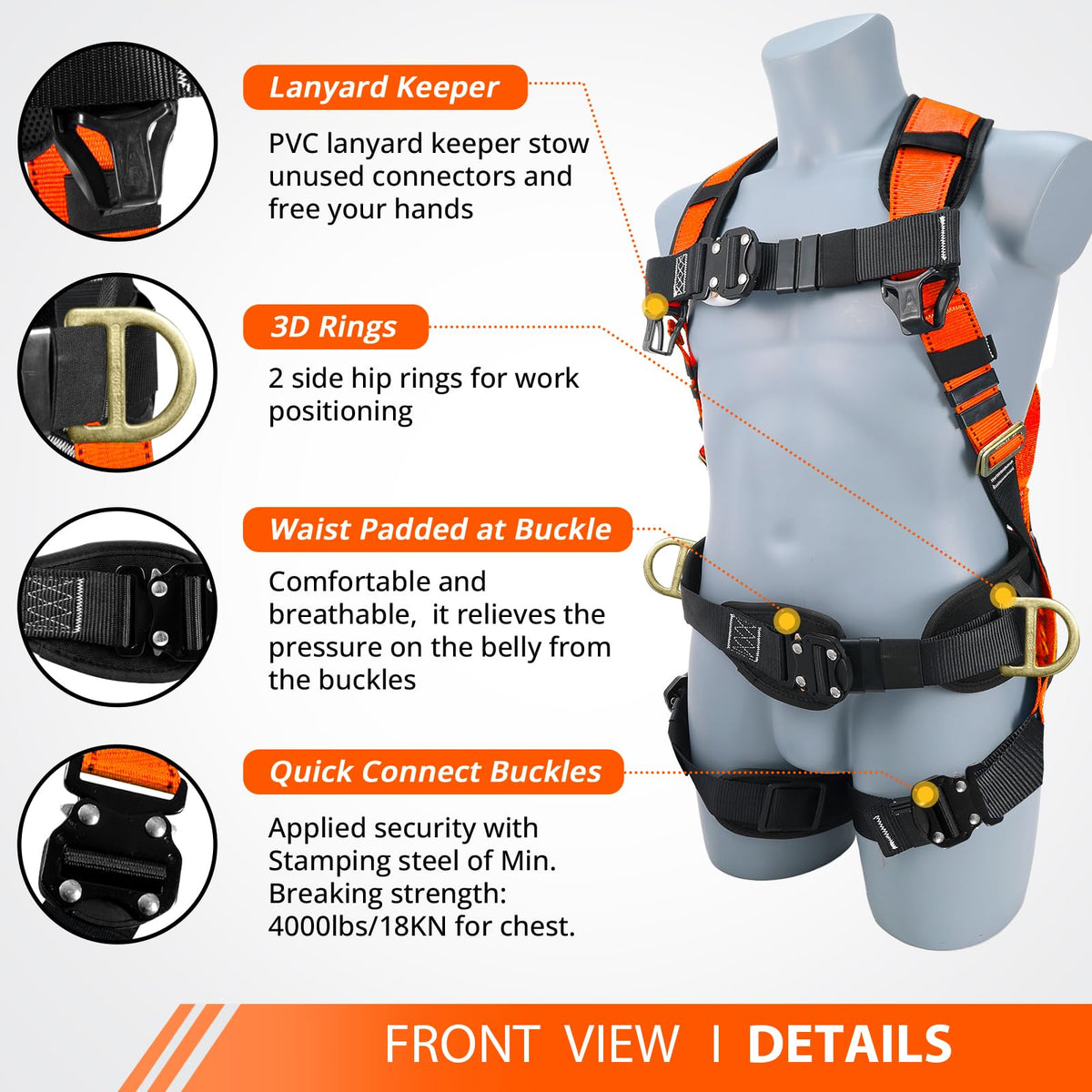 TT TRSMIMA safety harness showing dorsal and side D-rings for secure fall arrest