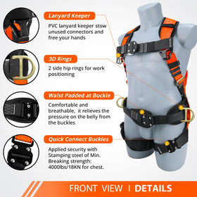 TT TRSMIMA safety harness showing dorsal and side D-rings for secure fall arrest