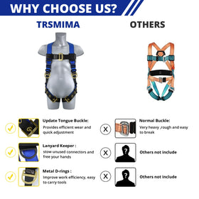 TT TRSMIMA safety harness side D-rings offer accessible tool attachments.