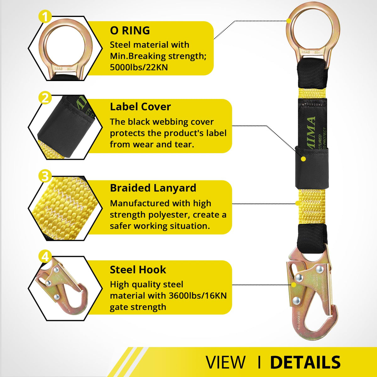 TT TRSMIMA snap-hook 5k-lb shown in use for secure lanyard connections.