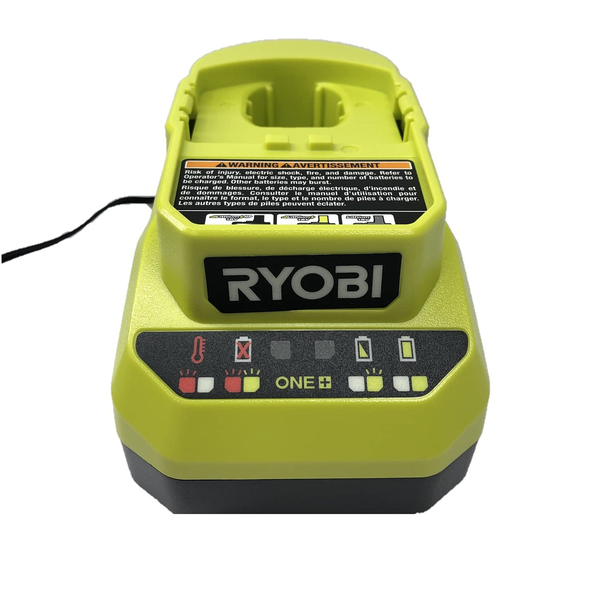TTI Ryobi PCG002 18V charger rear view showing cable entry