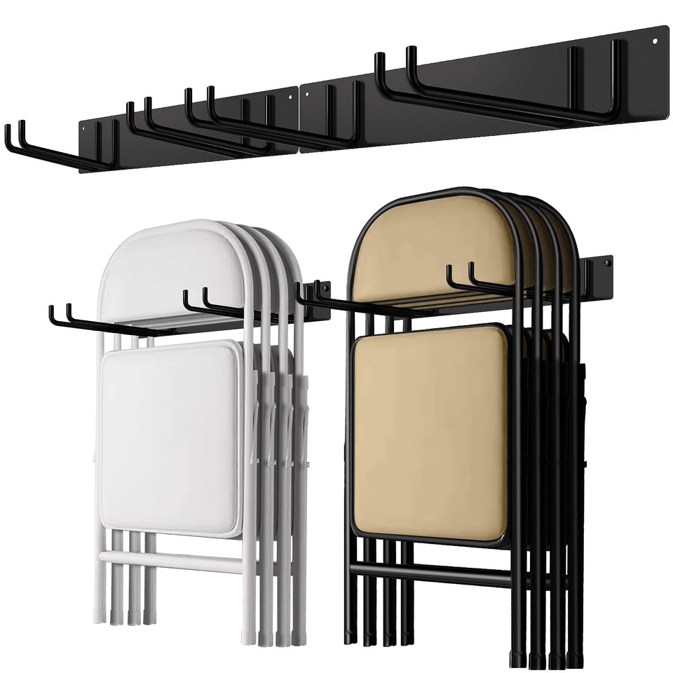 TTzycc folding chair storage rack on wall-mount keeps chairs organized and accessible.