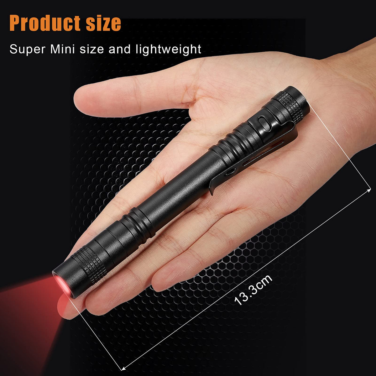 Tuanse red light flashlight clip-on design for hands-free versatility.