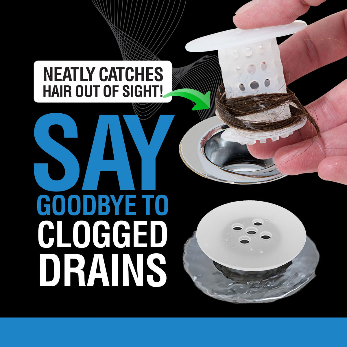 TubShroom hair trap inside drain collecting strands to prevent clogs