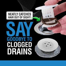 TubShroom hair trap inside drain collecting strands to prevent clogs