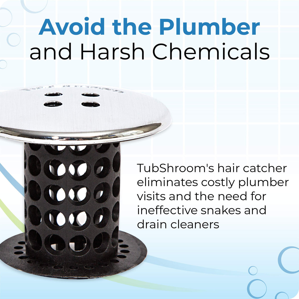 TubShroom-neat-hair-collection shows hair neatly gathered inside the drain.