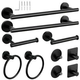 Tudoccy 10-piece matte black bathroom set on wall, keeping towels tidy.