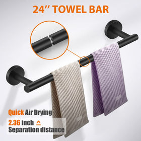 Tudoccy 24-inch towel bar in matte black, keeps towels neatly organized.