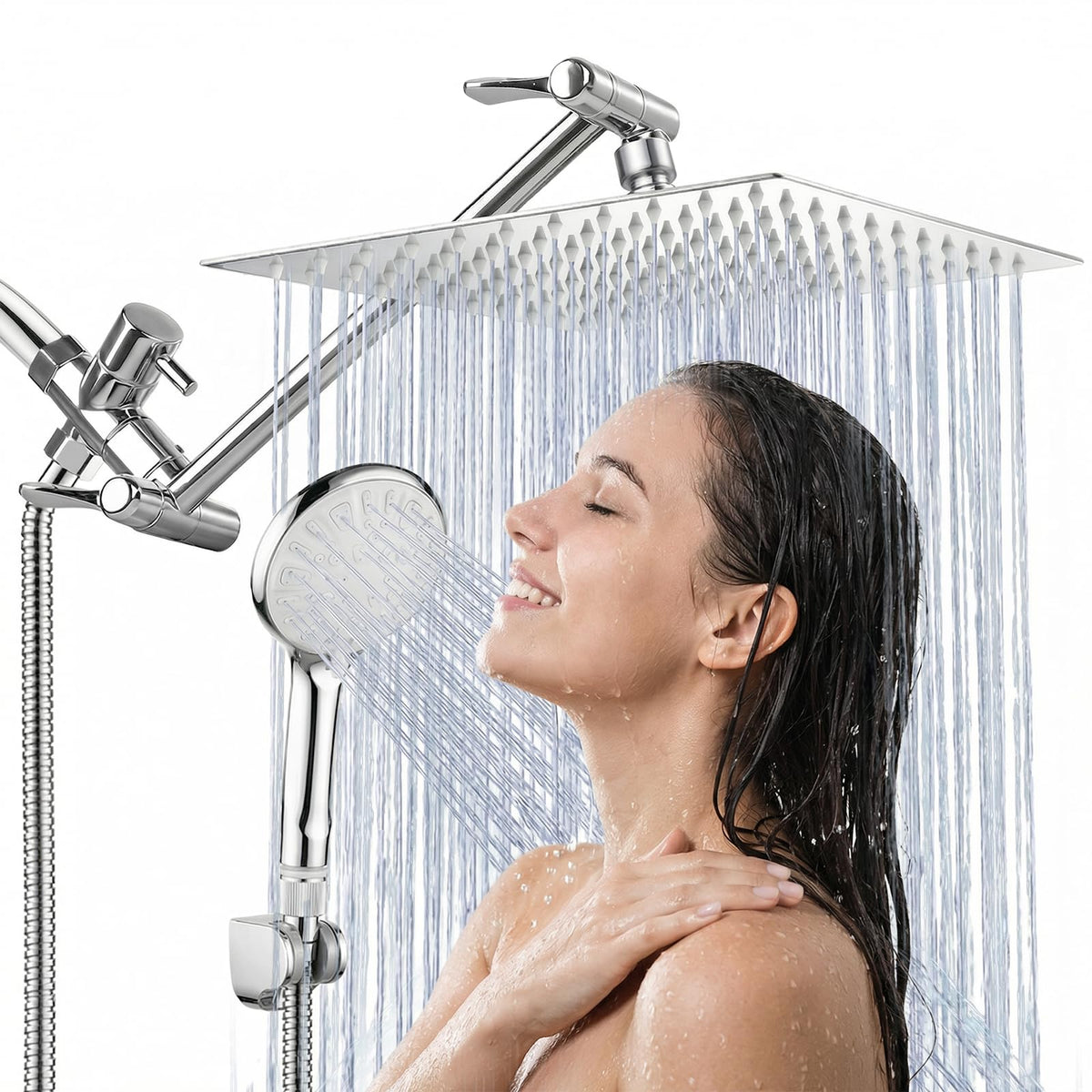 Tudoccy 8-inch rainfall showerhead delivers wide coverage for a spa-like shower.