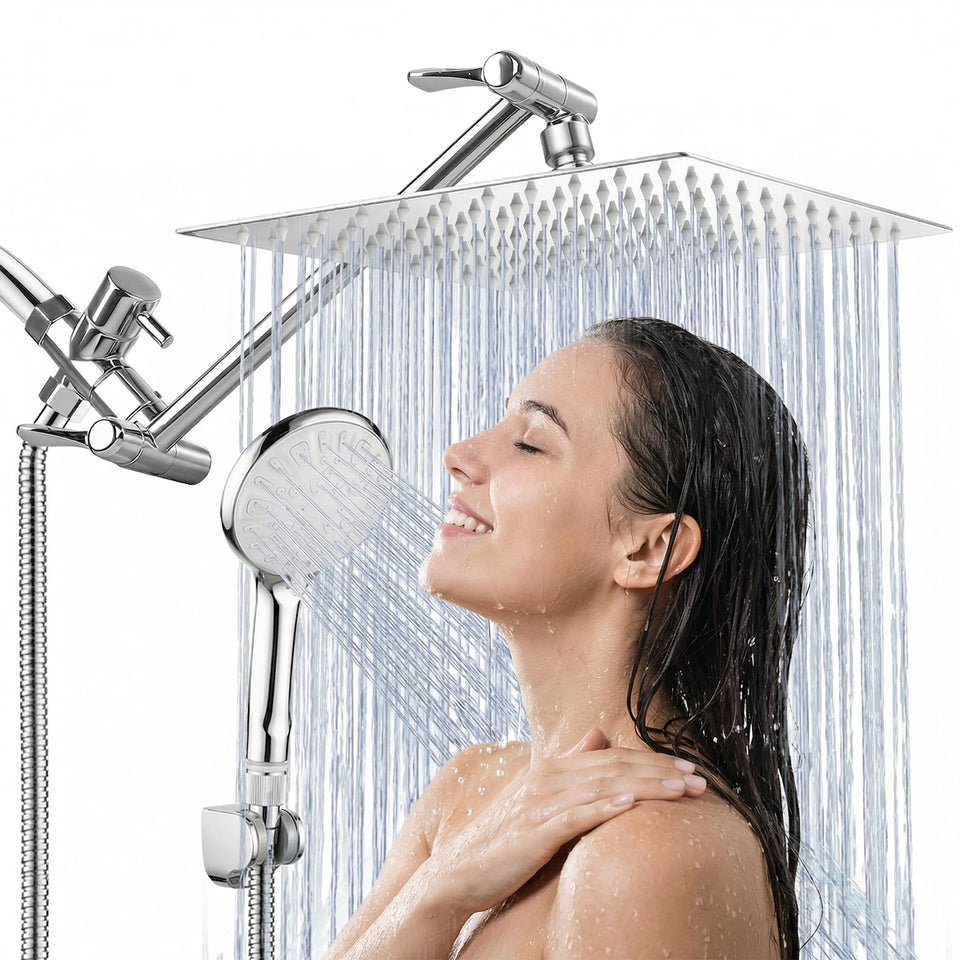 Tudoccy 8-inch rainfall showerhead delivers wide coverage for a spa-like shower.