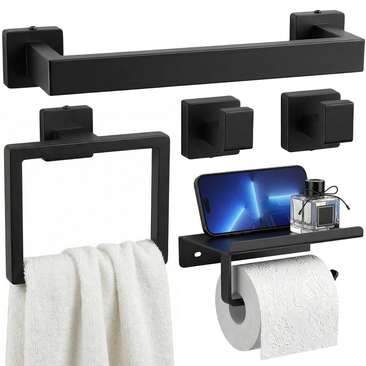 Tudoccy 16-inch matte black hand towel bar for quick access and modern bathroom styling