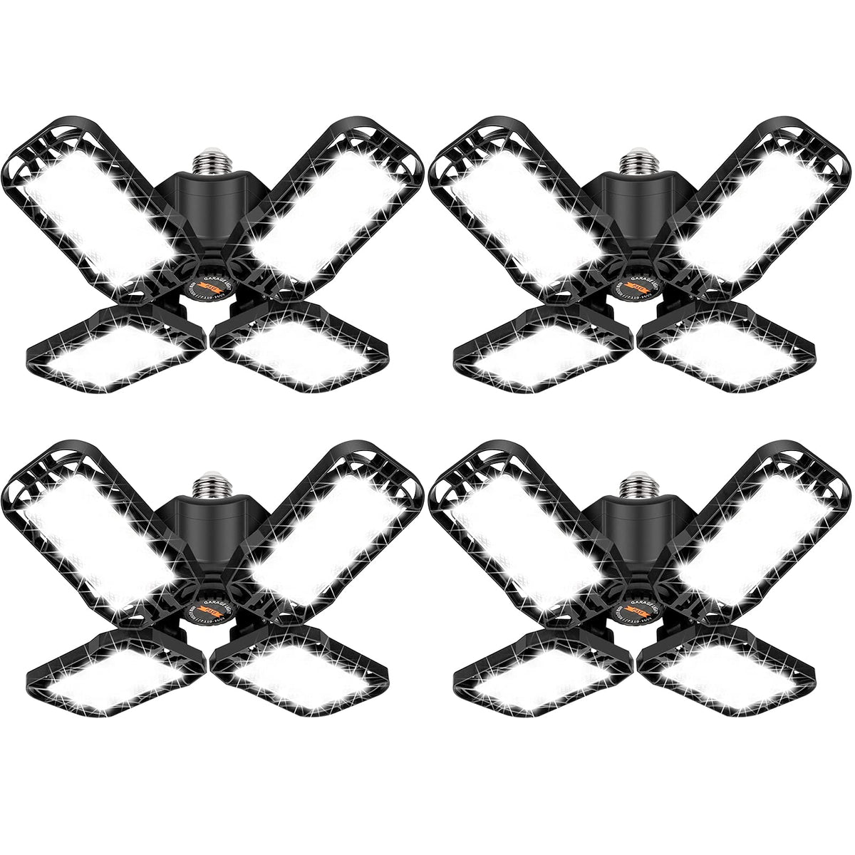 Tudoccy LED garage light 4-pack front view showing even coverage.