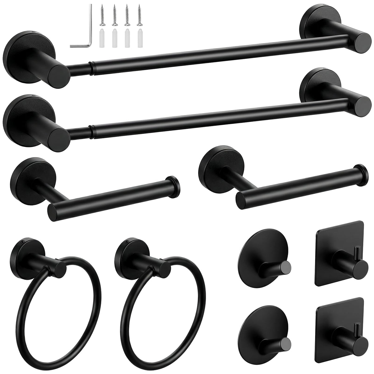 Tudoccy towel bar front view in matte black for organized towels.