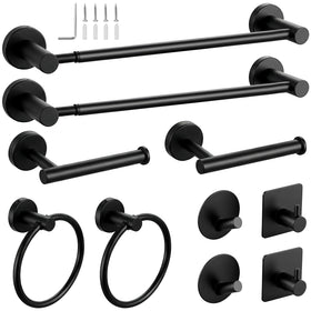 Tudoccy towel bar front view in matte black for organized towels.