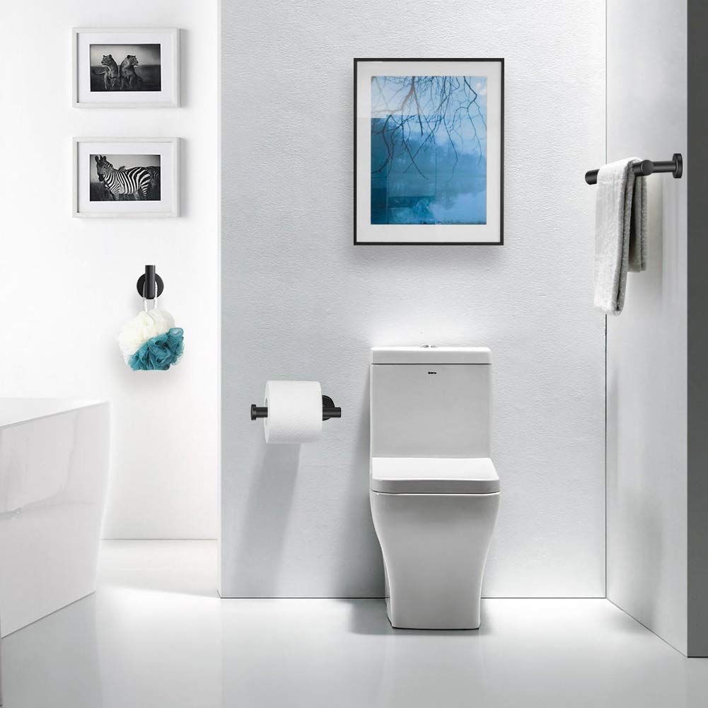Tudoccy modern bathroom accessories in matte black for contemporary decor.
